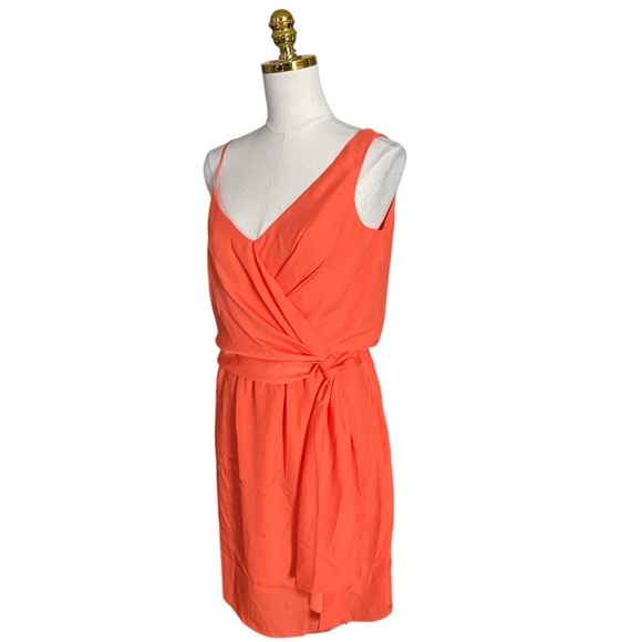 BOSTON PROPER  Coral Tie Front Sleeveless V-Neck Cocktail Party Mini Dress Sz 4 - Picture 3 of 9